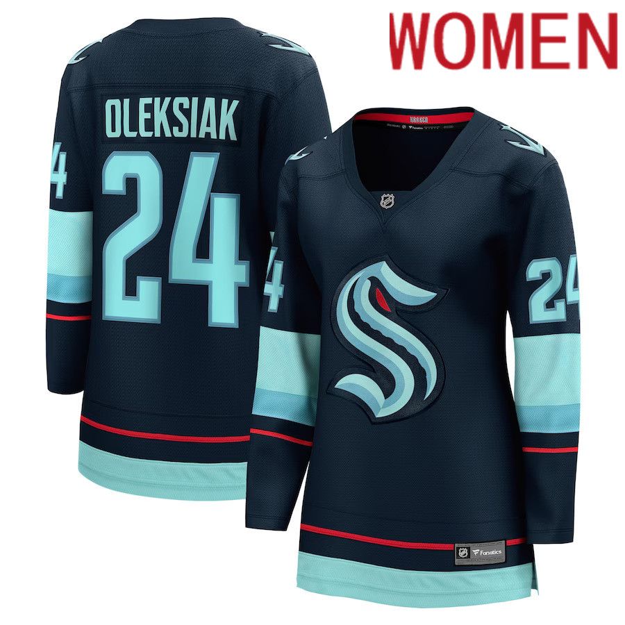 Women Seattle Kraken 24 Jamie Oleksiak Fanatics Branded Deep Sea Blue Home Breakaway Player NHL Jersey